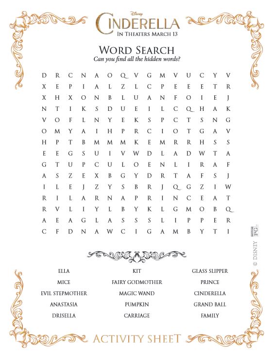 Free Cinderella Printable Word Search