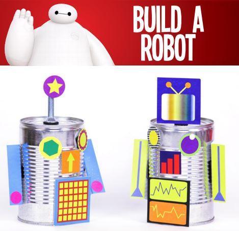 Build A Robot - No party is complete without a few niffy crafts for your guest to do. Here’s an adorable build it your self robot made using an empty tin can, screws, bolts, washers and printed robot graphics.