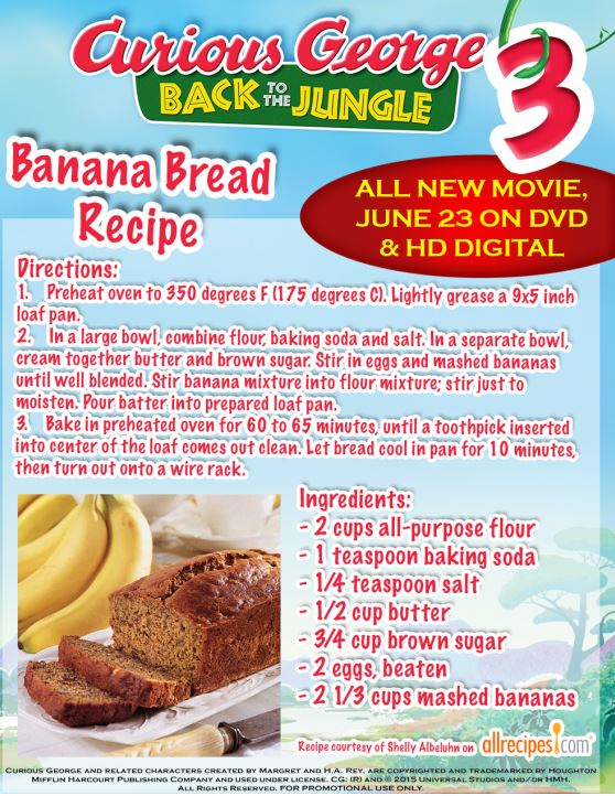 Curious George 3 inspired recipes banna bread