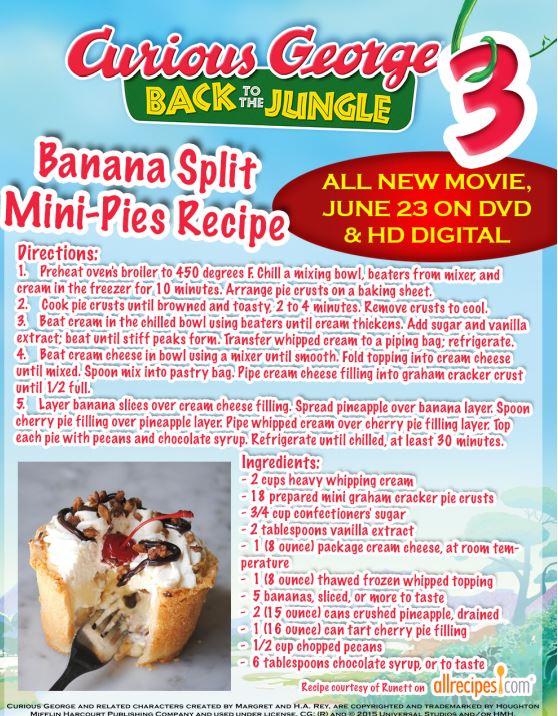 Curious George 3 inspired recipes banna split