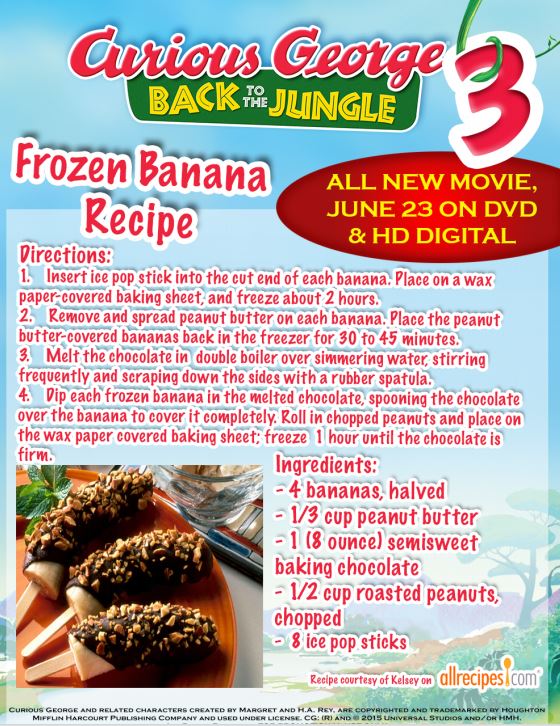Curious George 3 inspired recipes frozen banna