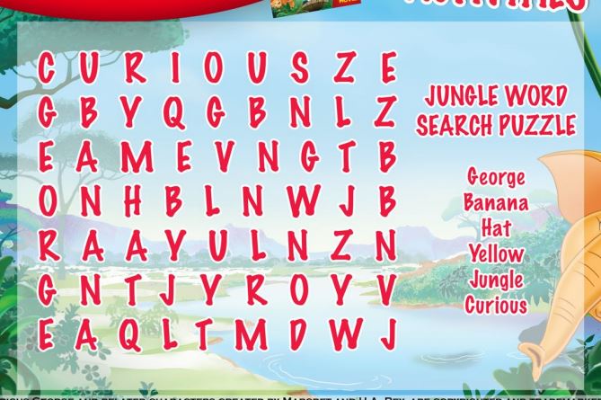 Curious George 3 printable word search activity