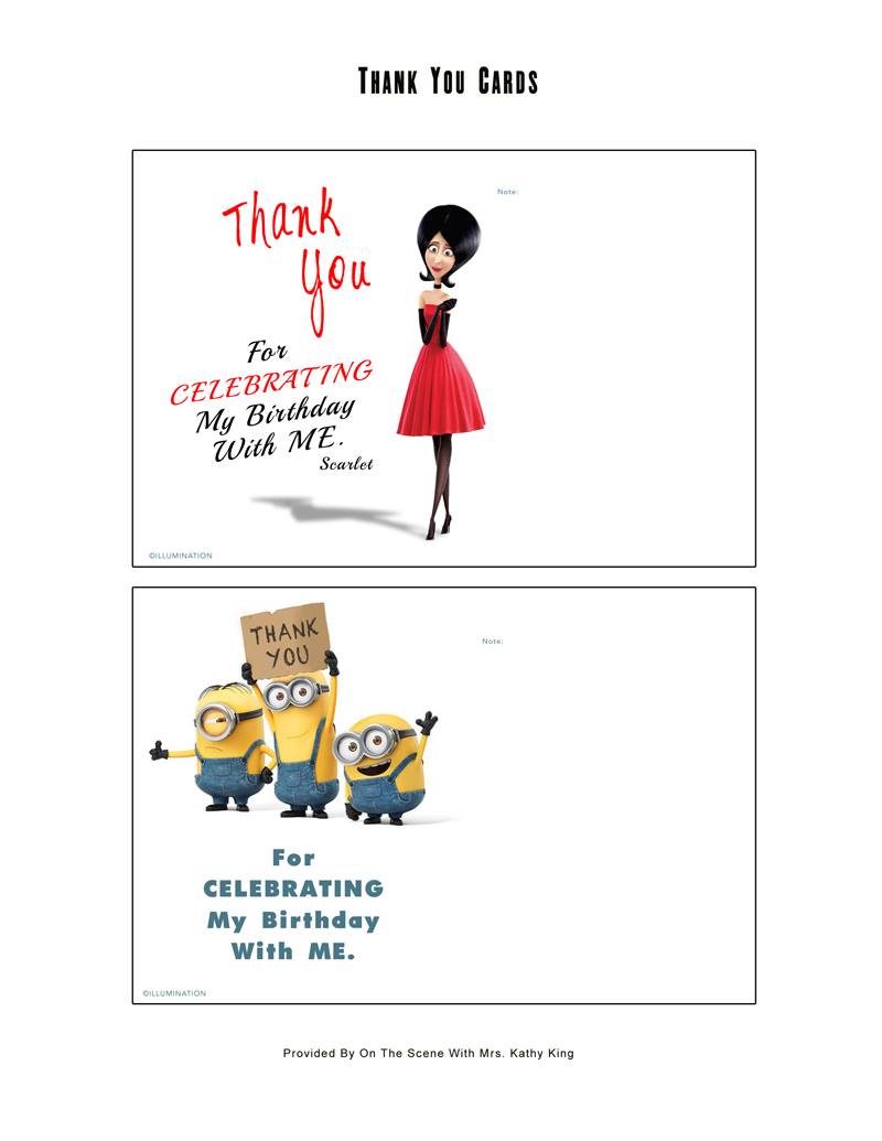 Minion Movie Thank You Cards for you to use at your next Minion Party