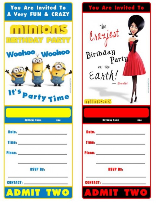 Minions movie birthday invitations