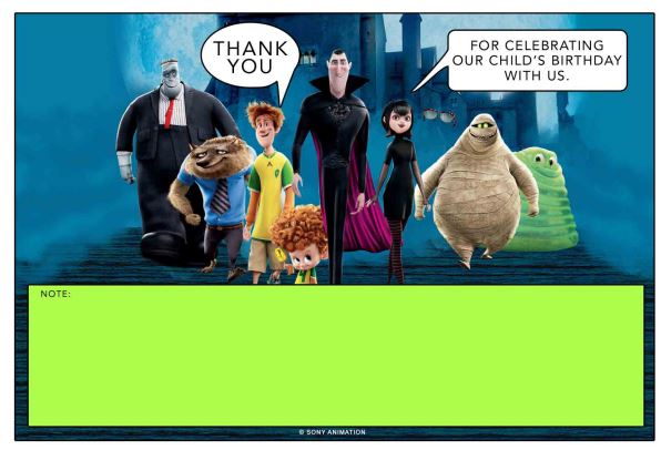 Hotel Transylvania 2 printable party decorations thank you cards