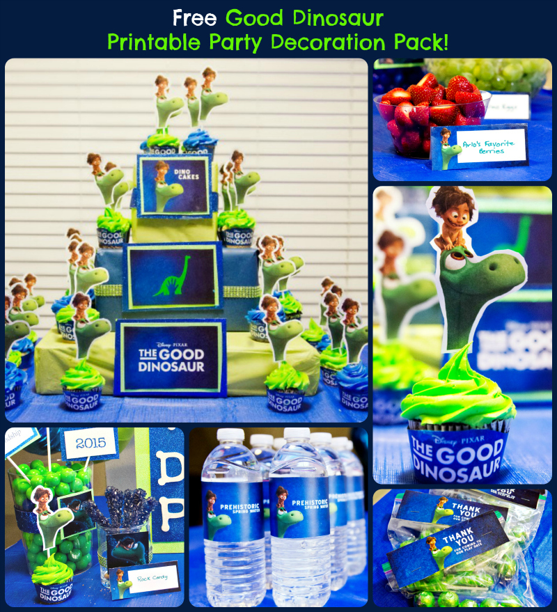 The Free Good Dinosaur Printable Party Pack includesInvitations Thank You Cards Food Tent 8 x 10 Welcome Sign Water Bottle Wrapper Birthday Party Hat Goodie Bag / Candy Bag Toppers Cupcake Wrapper Cupcake Topper DIY Cupcake Tower Printable and Instructions Birthday Party Gift Idea’s (Click on the image download}