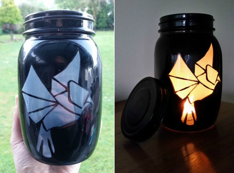 Kubo and the Two Strings DIY Origami Bird Lantern Painted Mason Jar