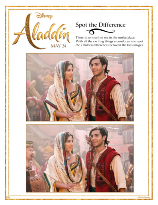 Aladdin Spot The Difference Activity Sheet 2